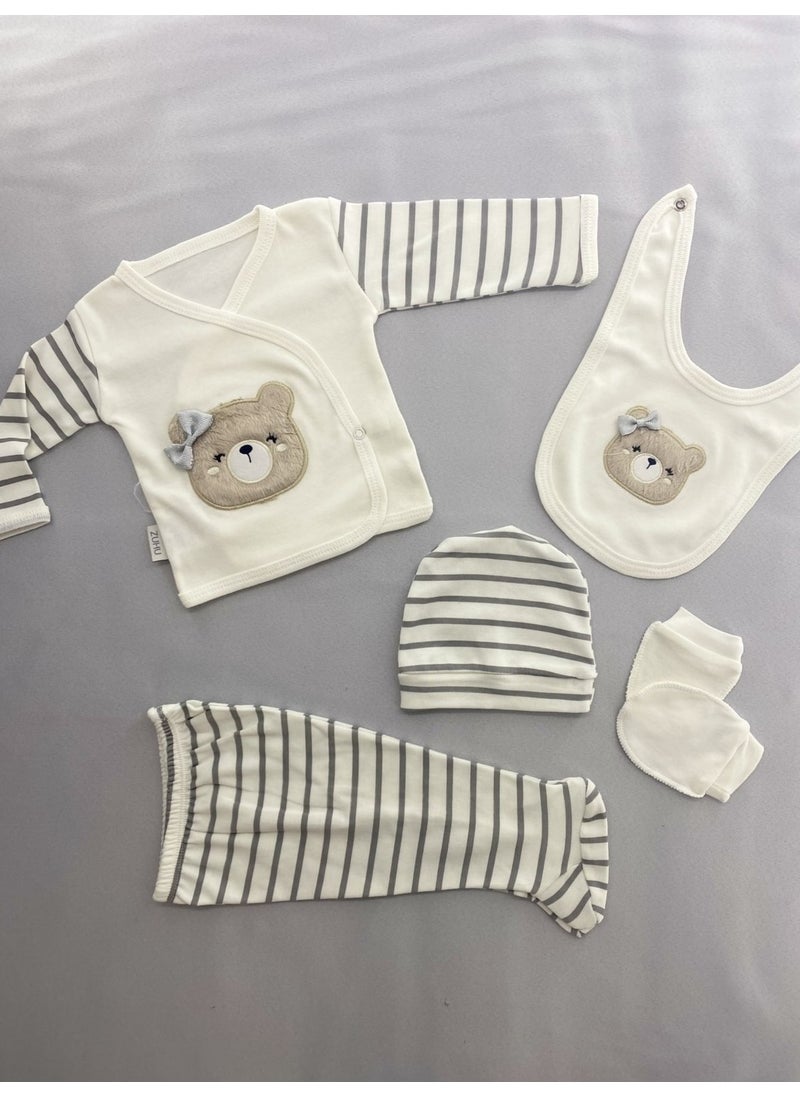 Knitted Suzene Embroidered Girl Luxury Newborn Hospital Discharge Bodysuit Set Maternity Striped Daily Organic Ecru