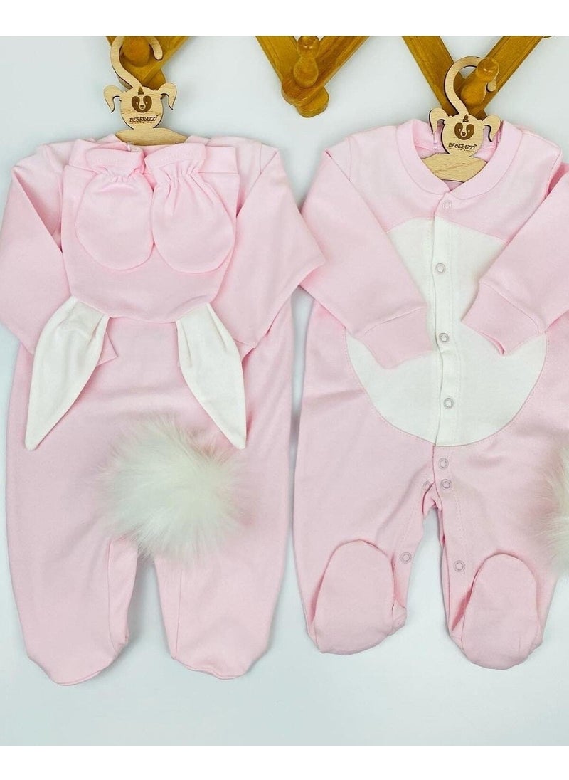 Pink Rabbit Themed Pompom Hospital Release - Pink Cotton Animal Casual/daily 3-Piece