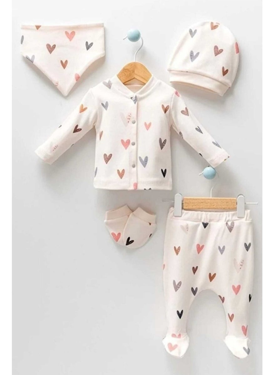 Beige Baby Girl Newborn Cream 5-Piece Hospital Discharge Set Cotton 5 Pieces