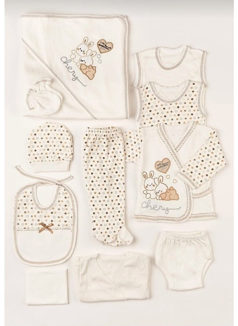 Hooded 11 Piece Rabbit Embroidered Brown Hospital Release Newborn Bodysuit Set Brown Sportsw
