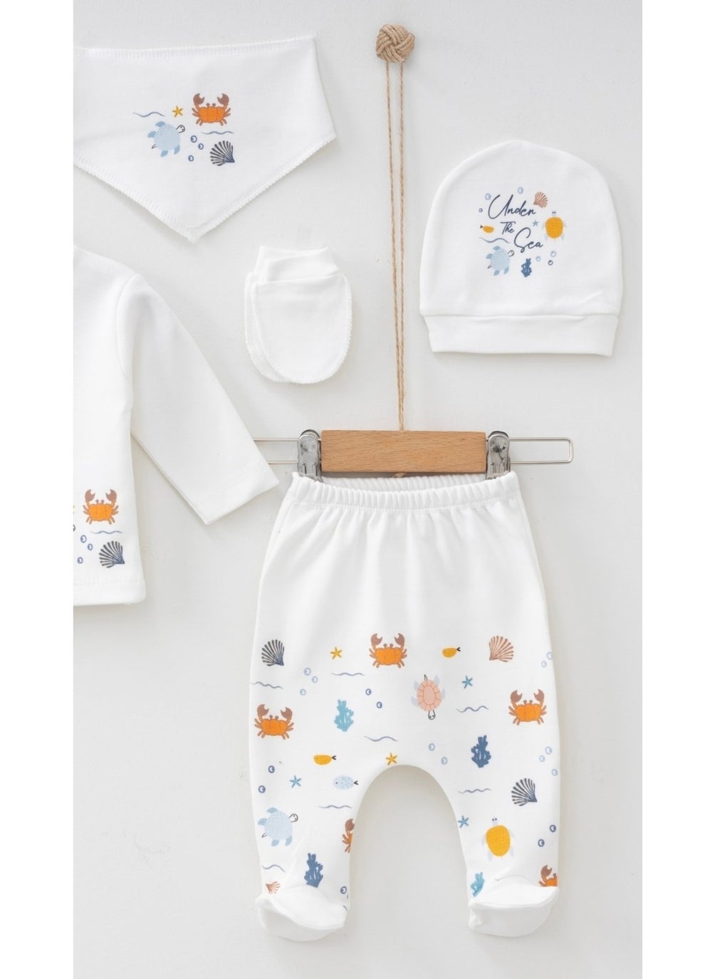 Design Baby Boy Hospital Release Underwater Printed 5-Piece Newborn Set Ecru Anti-Allergic Ecru 5'