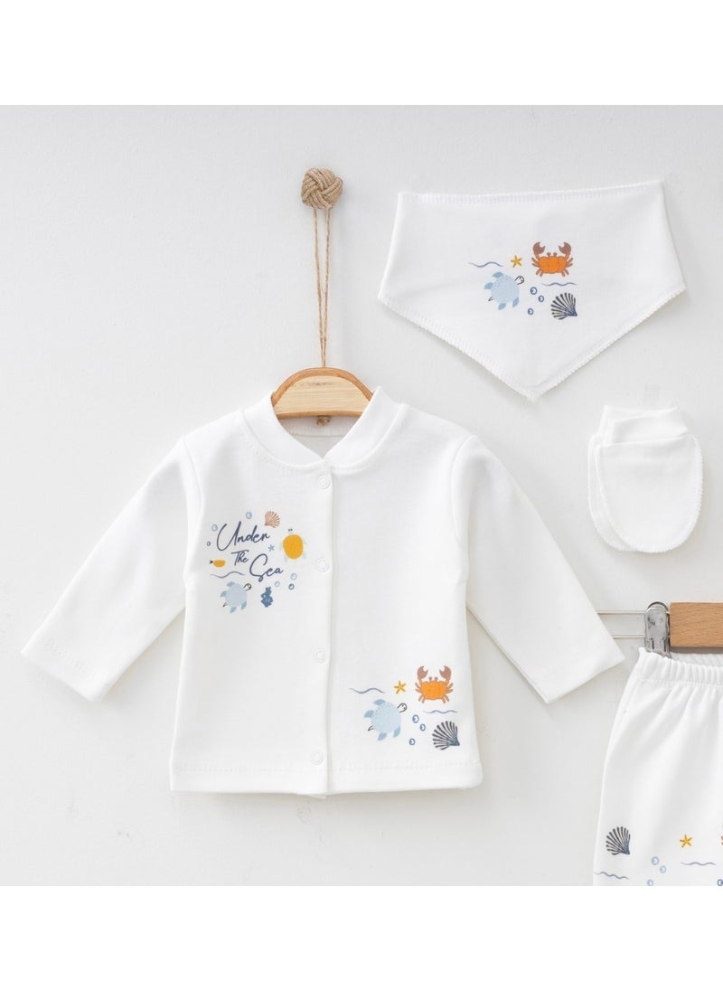 Design Baby Boy Hospital Release Underwater Printed 5-Piece Newborn Set Ecru Anti-Allergic Ecru 5'