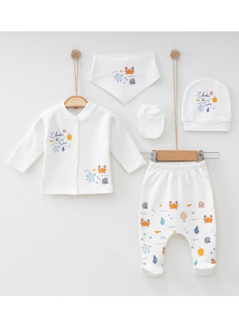 Design Baby Boy Hospital Release Underwater Printed 5-Piece Newborn Set Ecru Anti-Allergic Ecru 5'