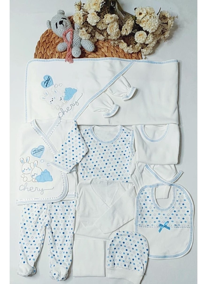 Blue Newborn Hospital Release Bodysuit Set 11-Piece Daily Eco-Friendly Printed Cotton 100% Cotton Yes