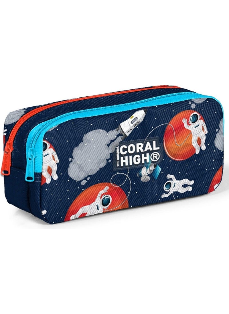 Navy Blue Astronaut Patterned Boy Thermal Insulated Lunch Bag and Pencil Case Set
