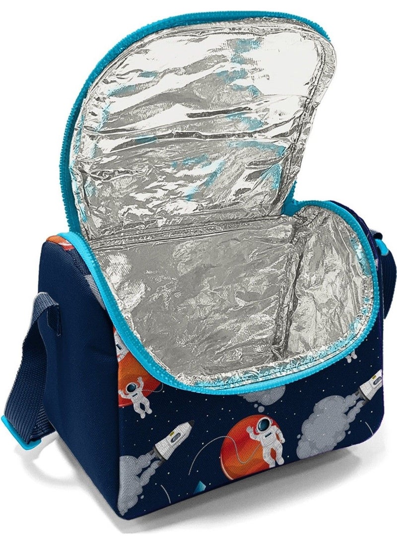 Navy Blue Astronaut Patterned Boy Thermal Insulated Lunch Bag and Pencil Case Set