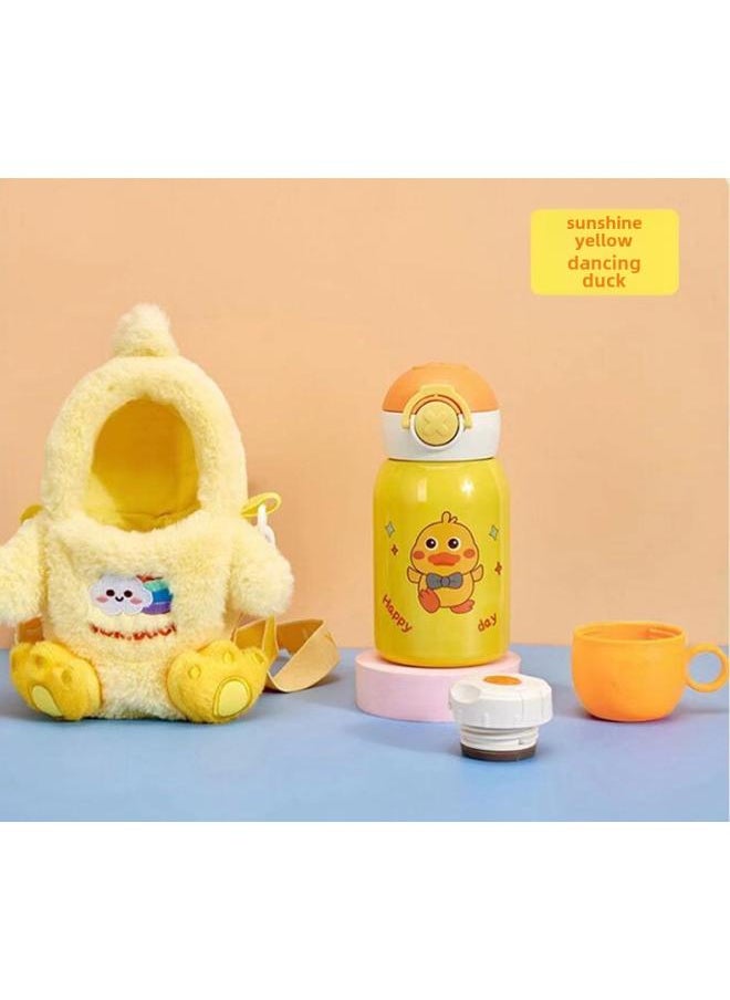 3 6 Vacuum Cup For Girls With Plush Cup Cover Kettle Crossbody Portable Cute Student Quilt Children Straw Water Cup