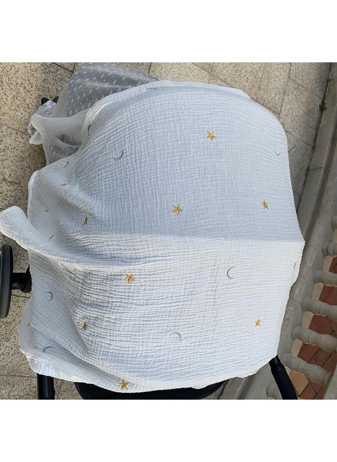 Stroller Mosquito Net Multifunctional Cotton Breathable Soft Cartoon Pattern Cute Stroller Sunshade Star and Moon Pattern 130 X 100cm