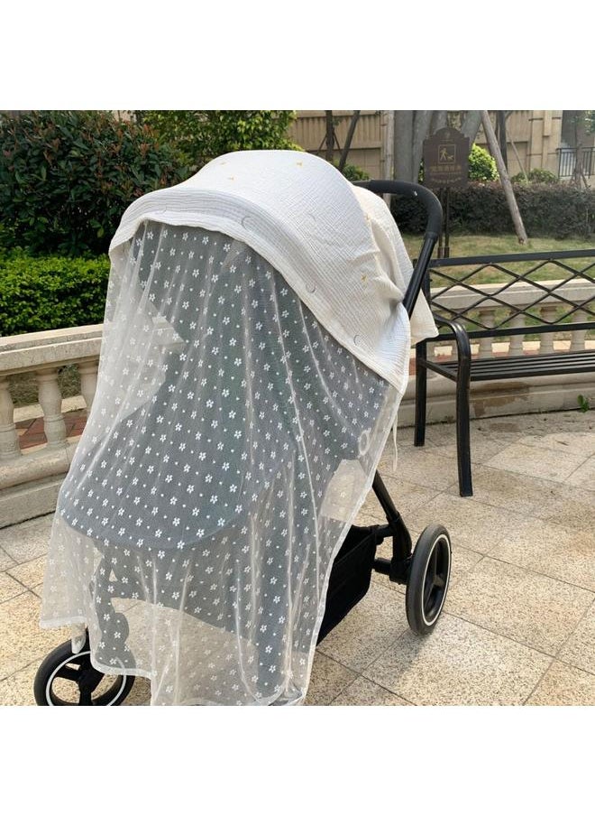 Stroller Mosquito Net Multifunctional Cotton Breathable Soft Cartoon Pattern Cute Stroller Sunshade Star and Moon Pattern 130 X 100cm