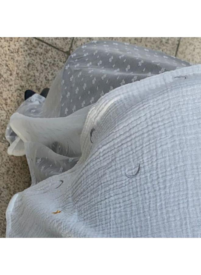 Stroller Mosquito Net Multifunctional Cotton Breathable Soft Cartoon Pattern Cute Stroller Sunshade Star and Moon Pattern 130 X 100cm