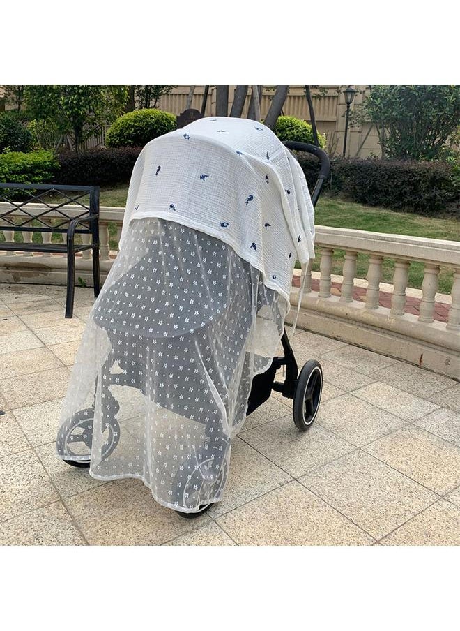 Stroller Mosquito Net Multifunctional Cotton Breathable Soft Cartoon Pattern Cute Stroller Sunshade Whale Pattern 130 X 100cm