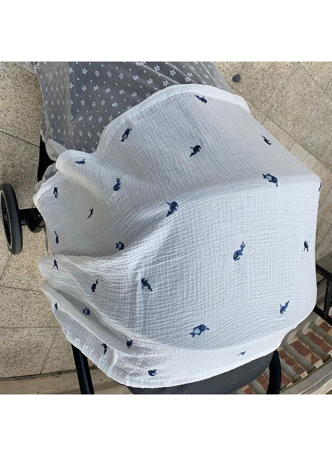 Stroller Mosquito Net Multifunctional Cotton Breathable Soft Cartoon Pattern Cute Stroller Sunshade Whale Pattern 130 X 100cm