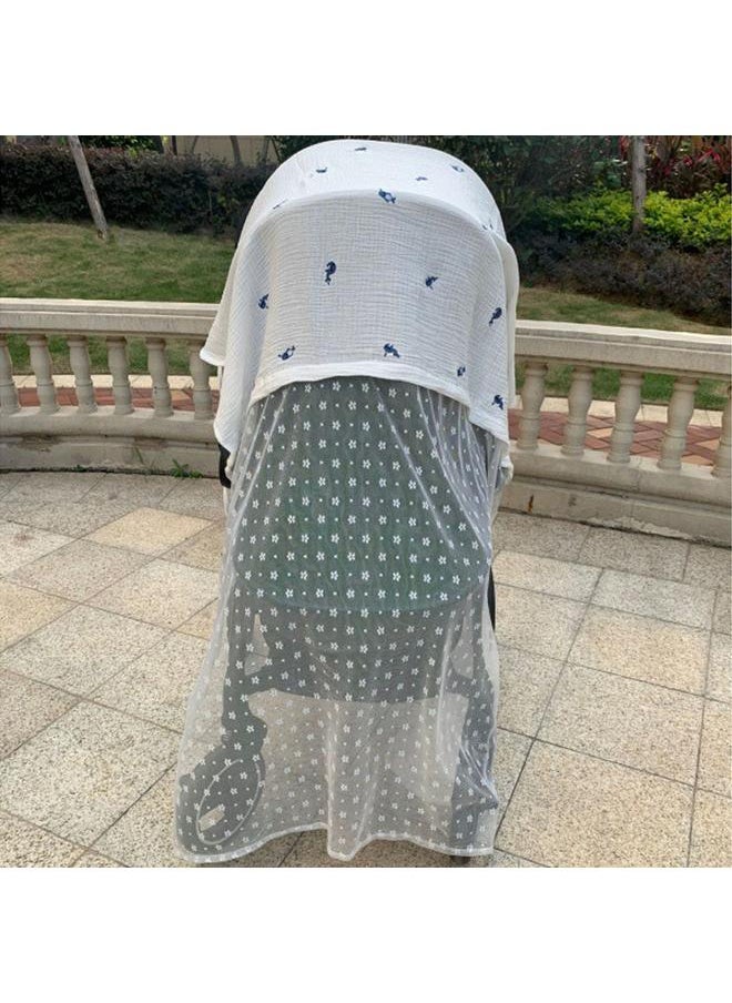 Stroller Mosquito Net Multifunctional Cotton Breathable Soft Cartoon Pattern Cute Stroller Sunshade Whale Pattern 130 X 100cm