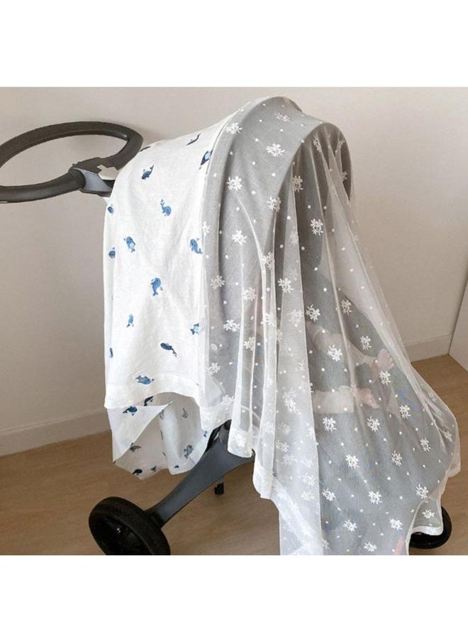 Stroller Mosquito Net Multifunctional Cotton Breathable Soft Cartoon Pattern Cute Stroller Sunshade Whale Pattern 130 X 100cm