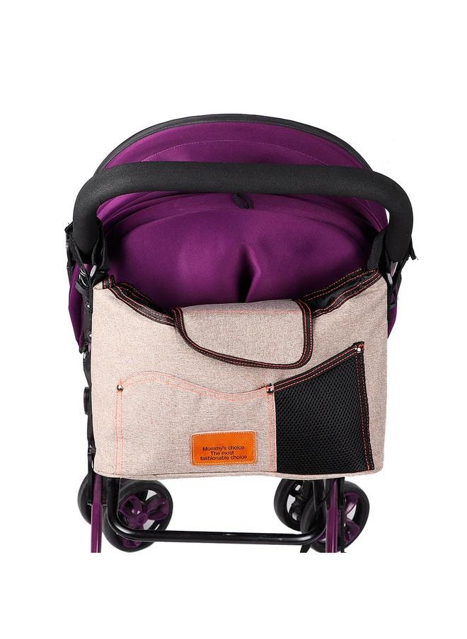 Large Capacity Hanging Stroller Organizer Bag Baby Carriage Storage Package(Khaki)
