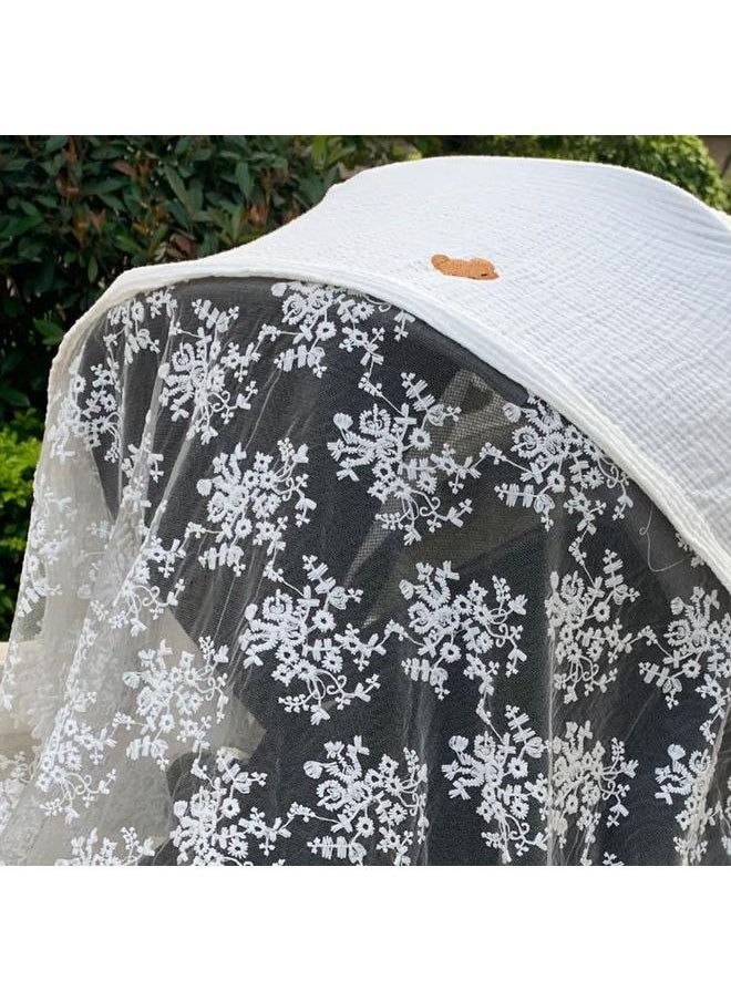 Stroller Mosquito Net Multifunctional Cotton Breathable Soft Cartoon Pattern Cute Stroller Sunshade Bear Pattern 130 X 100cm