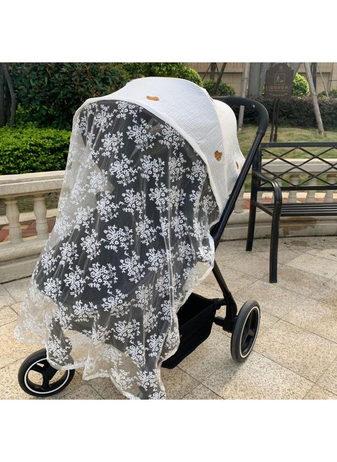 Stroller Mosquito Net Multifunctional Cotton Breathable Soft Cartoon Pattern Cute Stroller Sunshade Bear Pattern 130 X 100cm