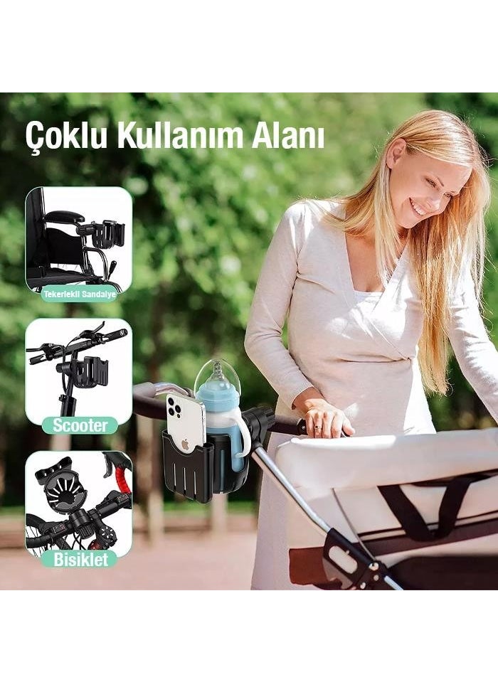 Phone and Cup Holder for Polham Baby Stroller, Bottle Holder, Handlebar Compatible Phone and Cup Holder