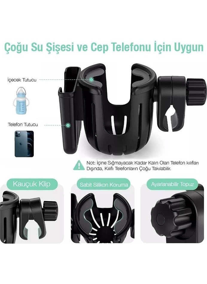Phone and Cup Holder for Polham Baby Stroller, Bottle Holder, Handlebar Compatible Phone and Cup Holder