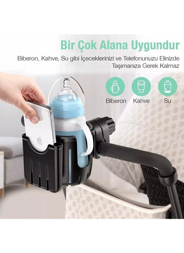 Phone and Cup Holder for Polham Baby Stroller, Bottle Holder, Handlebar Compatible Phone and Cup Holder