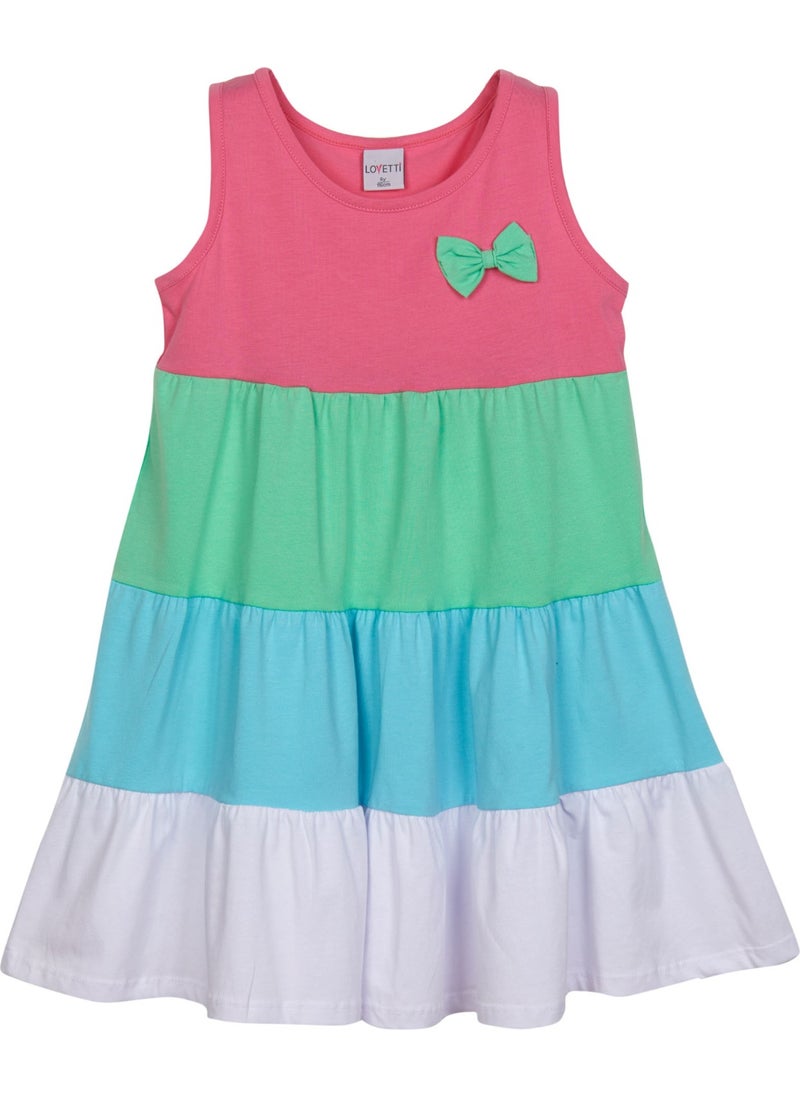 Candy Pink White Colorful Layered Girls Suspender Dress