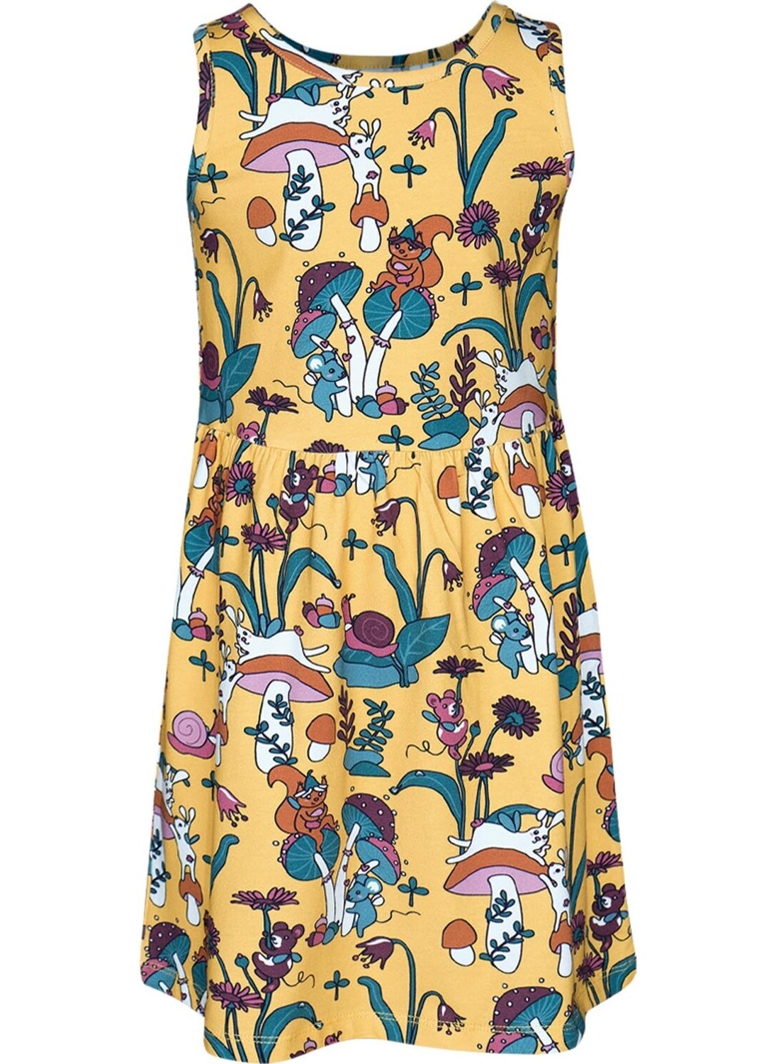Cheerful Mushroms Girls Patterned Sleeveless Dress