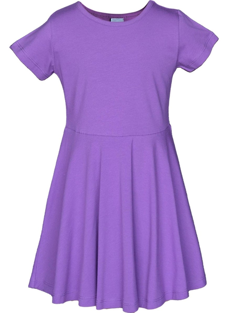 Light Purple Colored Basic Girl Short Sleeve Dress