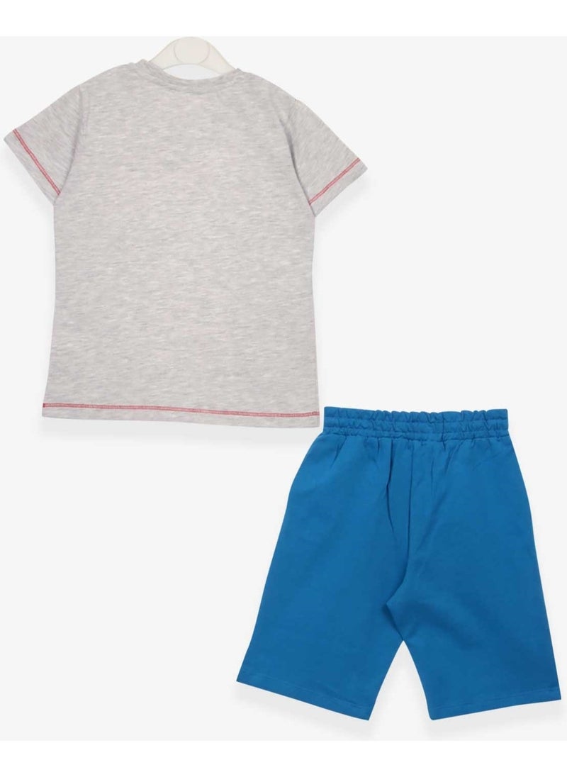 Boys Shorts Set Shark Printed Light Gray Melange (1.5-5 Years)
