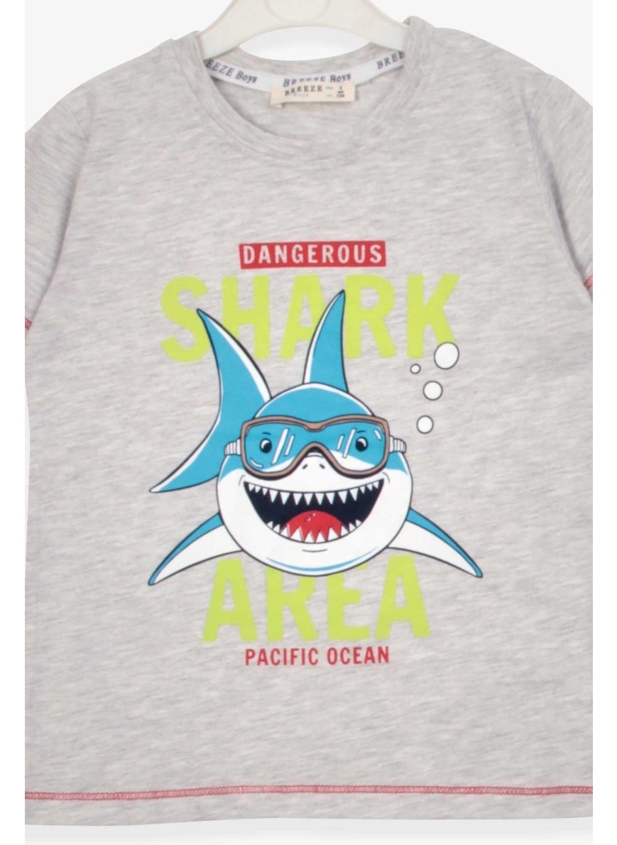 Boys Shorts Set Shark Printed Light Gray Melange (1.5-5 Years)