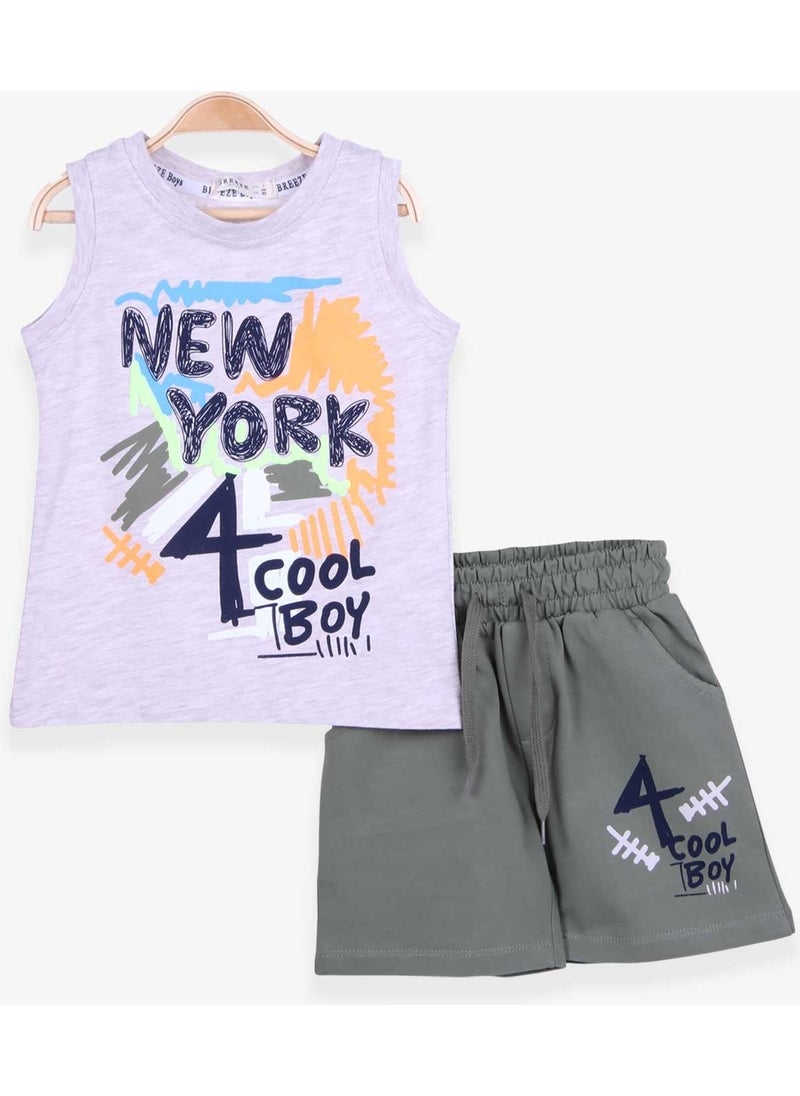 Boys Shorts Set Printed Beige Melange (1-4 Years)