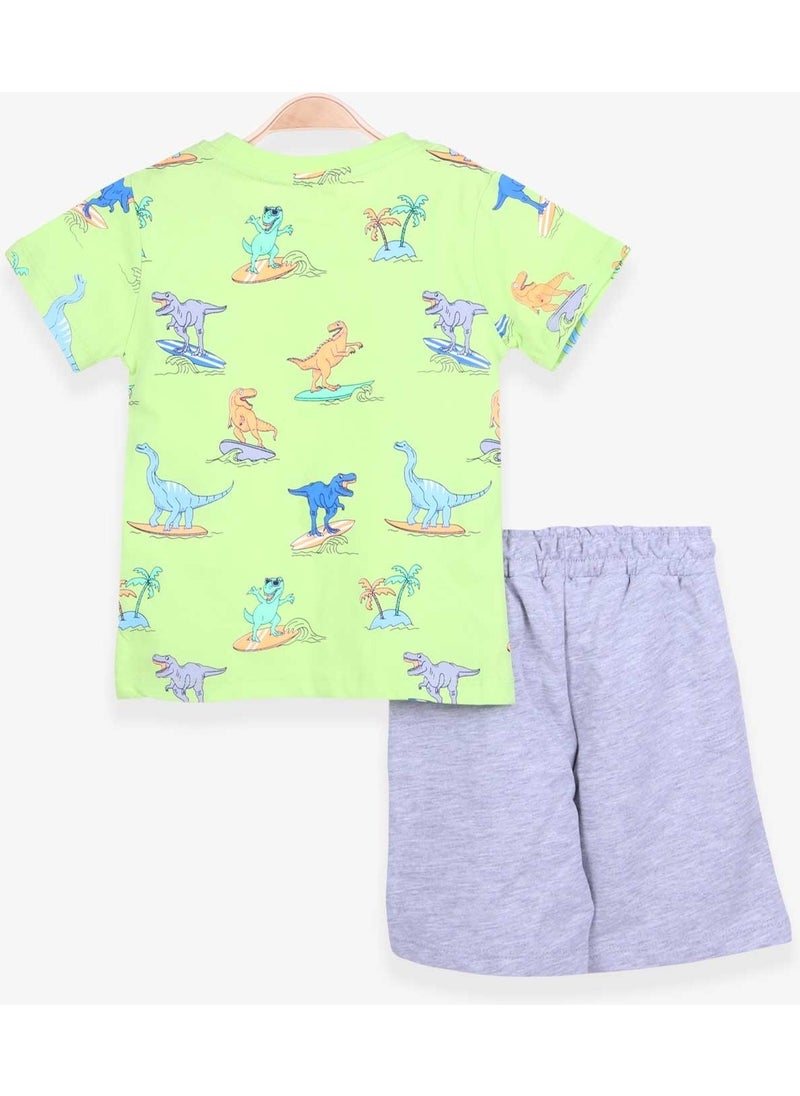 Boys Shorts Set Dinosaur Printed Pistachio (2-6 Years)