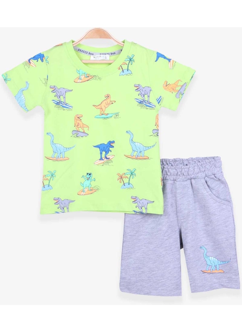 Boys Shorts Set Dinosaur Printed Pistachio (2-6 Years)
