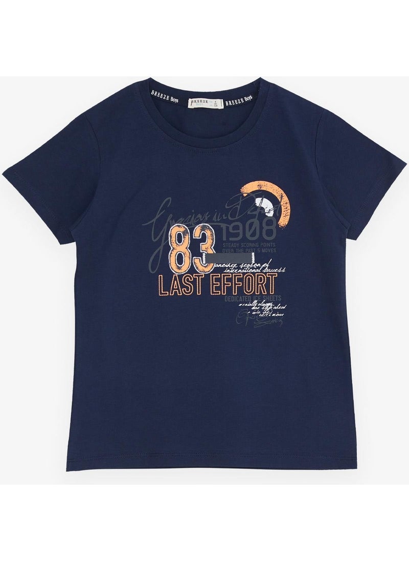 Girls & Boys Boy's Shorts Suit with Text Printed Pockets and Lacing Accessories Age 8-14, Navy Blue