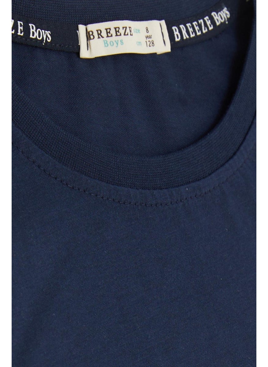 Girls & Boys Boy's Shorts Suit with Text Printed Pockets and Lacing Accessories Age 8-14, Navy Blue