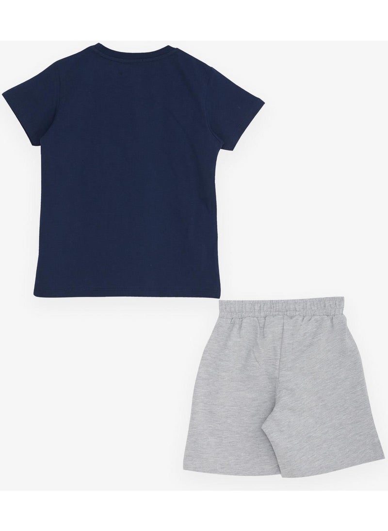 Girls & Boys Boy's Shorts Suit with Text Printed Pockets and Lacing Accessories Age 8-14, Navy Blue