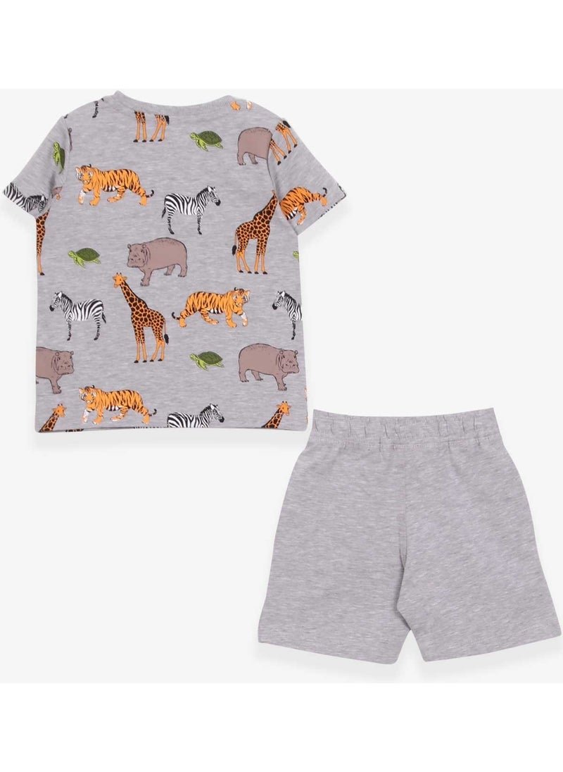 Boy Shorts Set Printed Gray Melange (Ages 2-6)