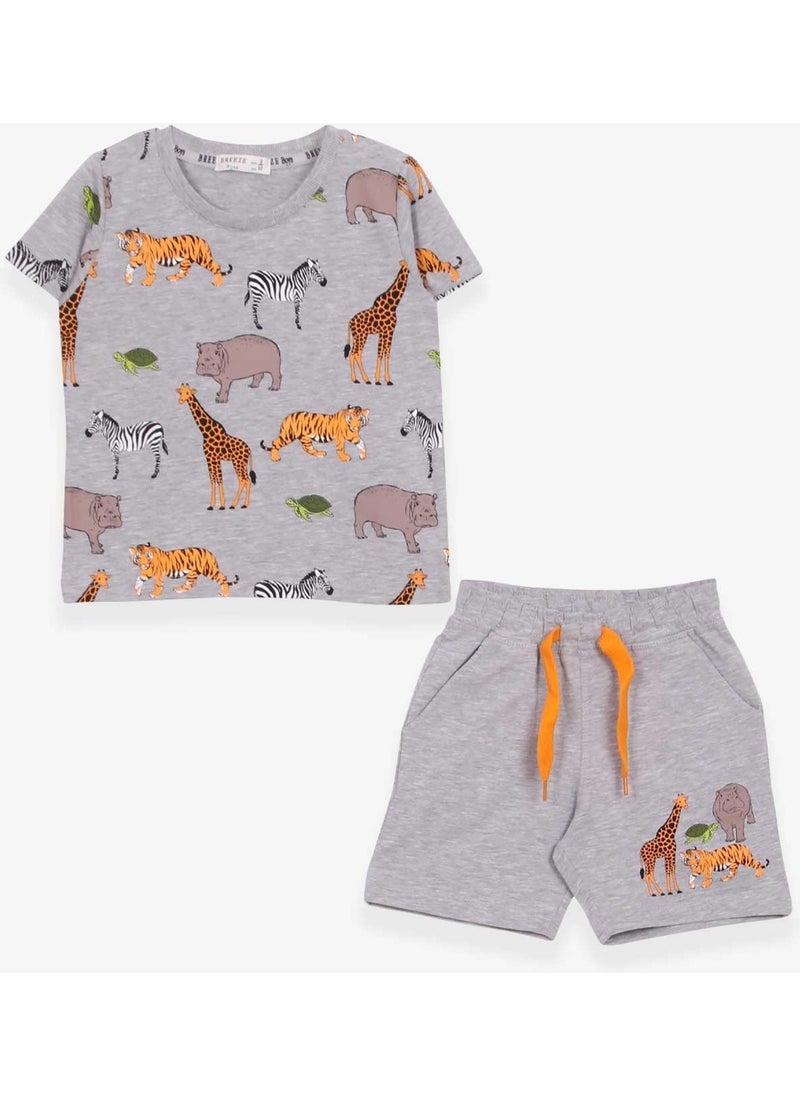 Boy Shorts Set Printed Gray Melange (Ages 2-6)