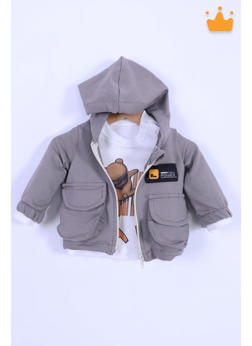 Babyhola Holiday 3-Piece Hooded Cardigan Top Pants Baby Boy Child Bottom Set
