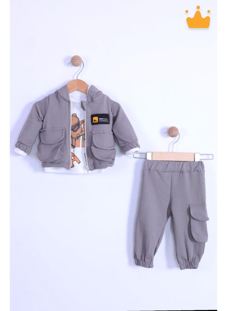Babyhola Holiday 3-Piece Hooded Cardigan Top Pants Baby Boy Child Bottom Set
