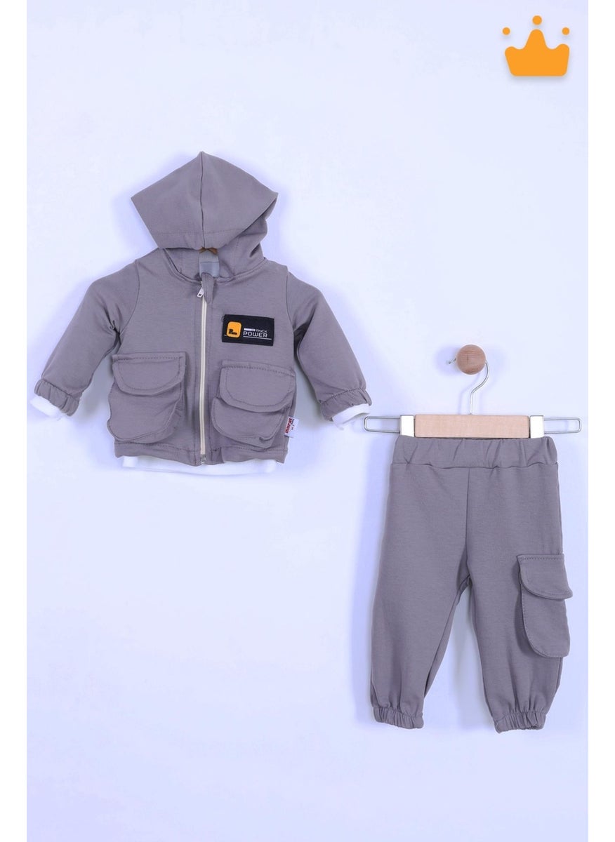 Babyhola Holiday 3-Piece Hooded Cardigan Top Pants Baby Boy Child Bottom Set