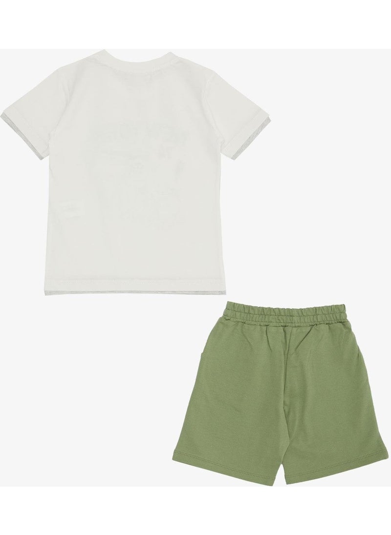 Boy Shorts Set Cute Free Skateboarder Puppy Printed 2-6 Years, Ecru