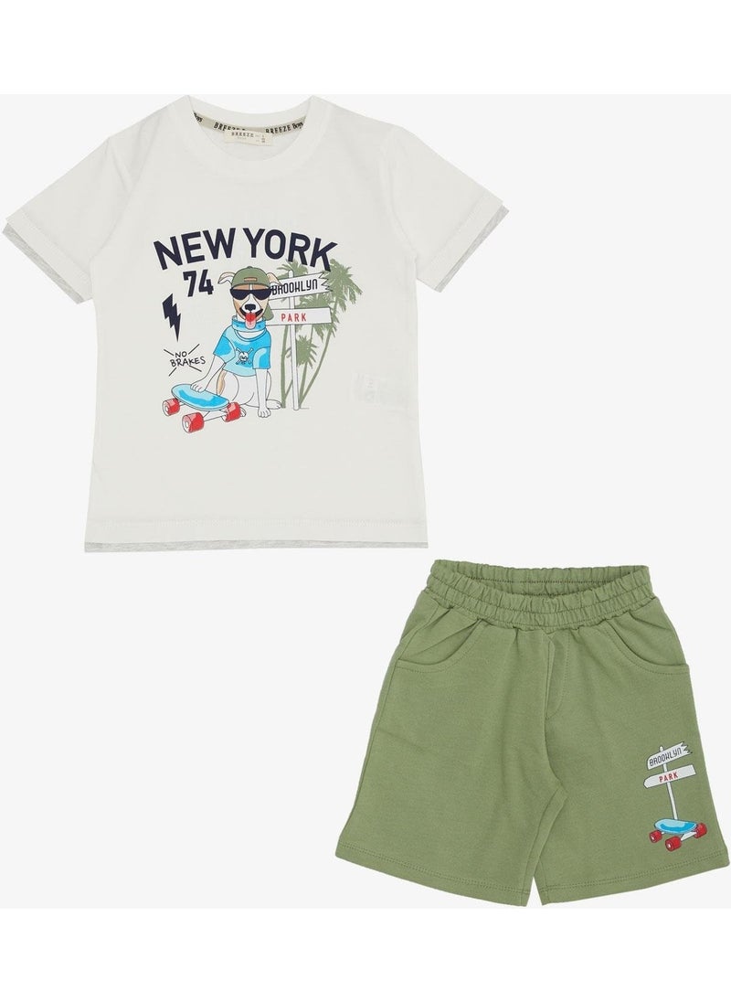 Boy Shorts Set Cute Free Skateboarder Puppy Printed 2-6 Years, Ecru
