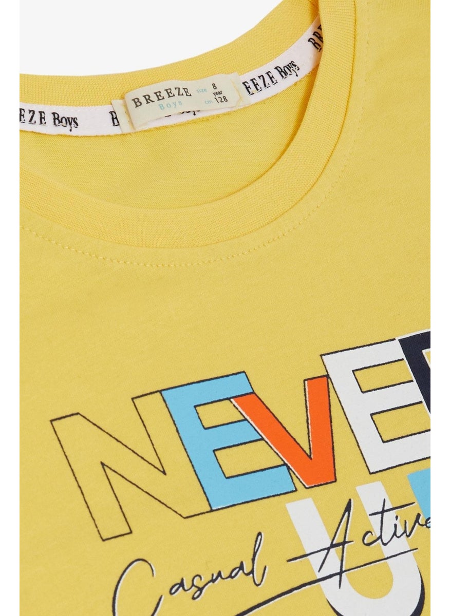 Boy Shorts Set with Text Printed Pockets, Age 8-14, Yellow