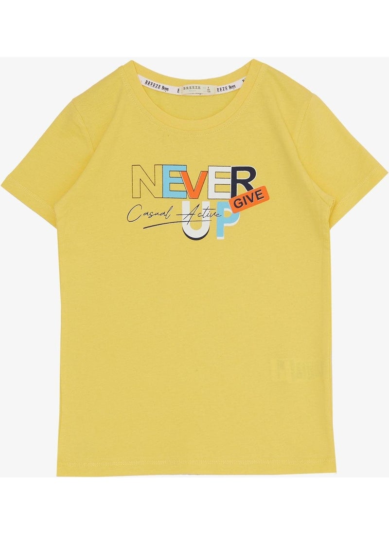 Boy Shorts Set with Text Printed Pockets, Age 8-14, Yellow