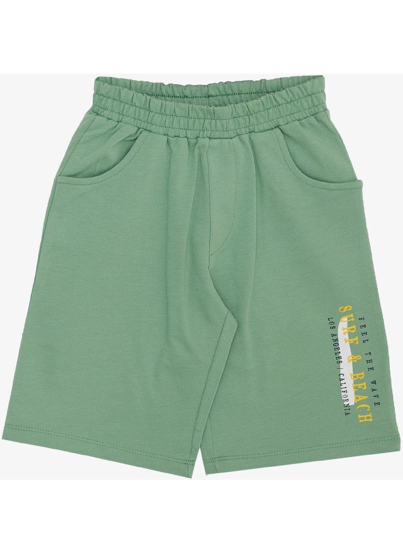 Boy's Shorts Set with Holiday Themed Text Printed, Ages 4-9, Ecru