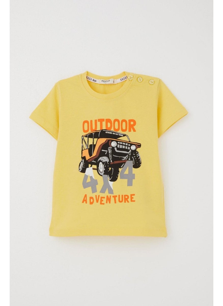 Boy's Shorts Set Adventure Themed Car Printed 1.5-5 Years, Yellow