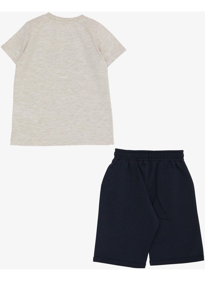 Boy Shorts Set King Lion Printed 1-4 Years, Beige Melange