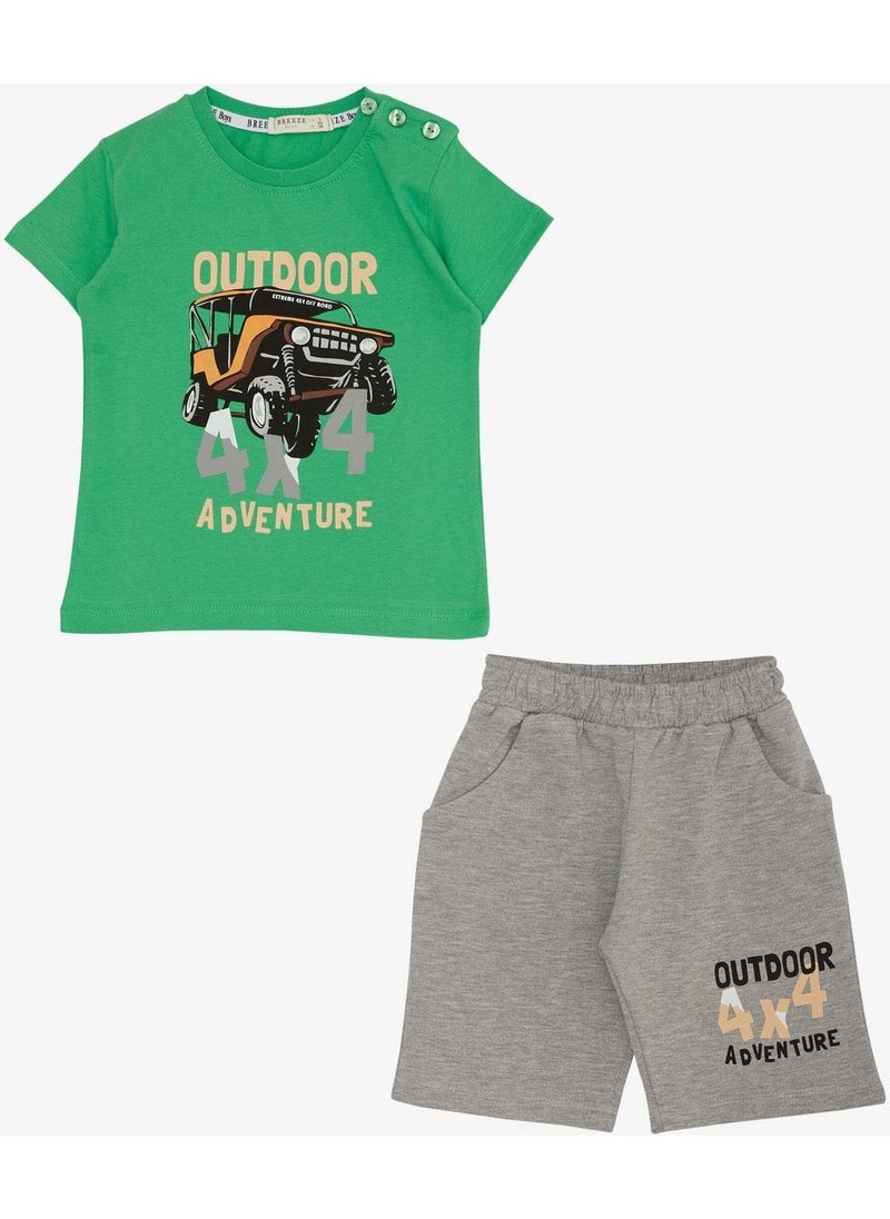 Boy's Shorts Set Adventure Themed Car Printed 1.5-5 Years, Green