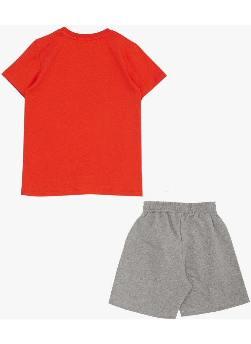 Boy's Shorts Set with Text Printed Pockets, Age 8-14, Narcissi