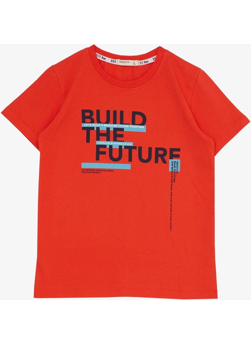 Boy's Shorts Set with Text Printed Pockets, Age 8-14, Narcissi
